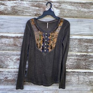 Free People sequined long sleeve henley top